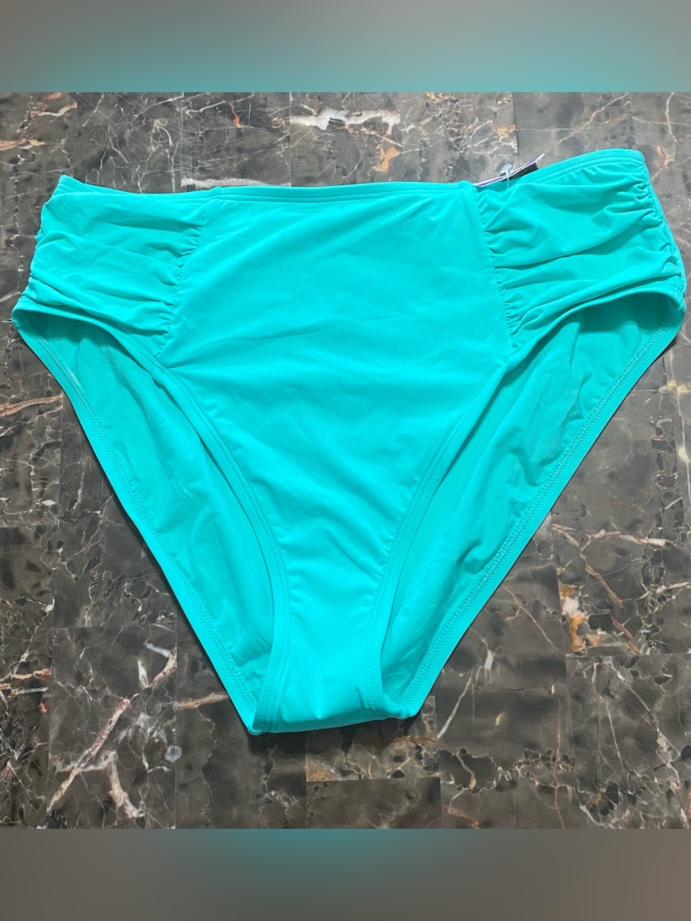 La Blanca Island Goddess Turquoise Side Shirred High Waisted Bikini Bottom